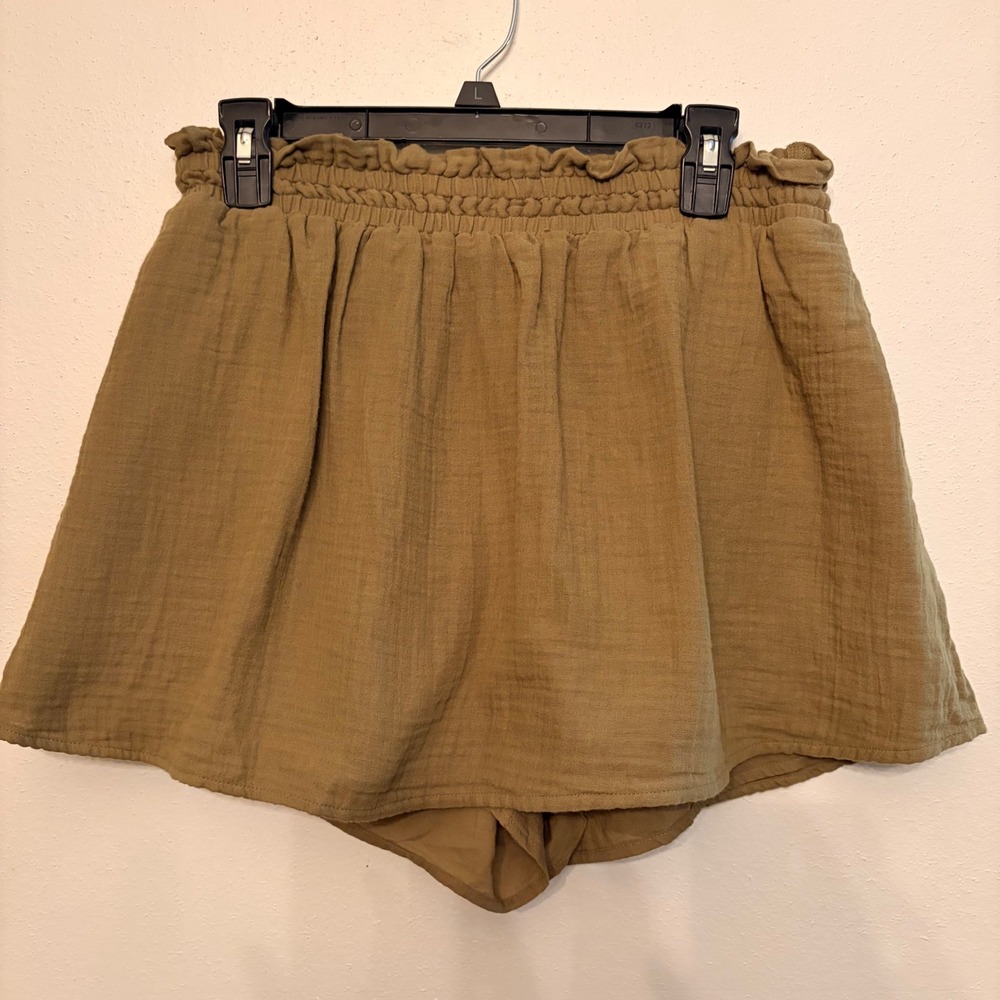 Old Navy Skort Womens Medium Olive Green Smocked Paperbag Gauze Cotton Skirt